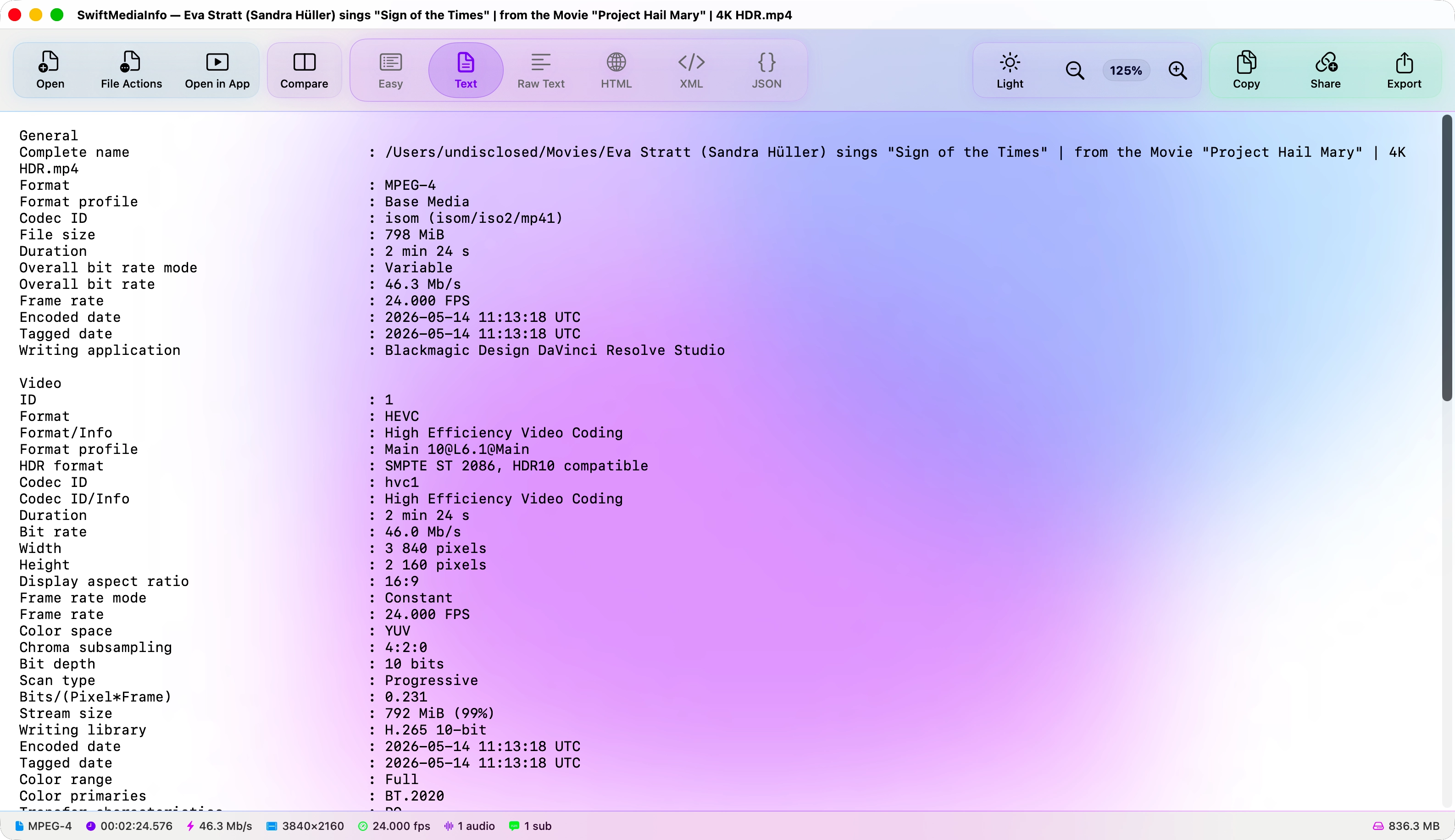 SwiftMediaInfo with the static background wash.