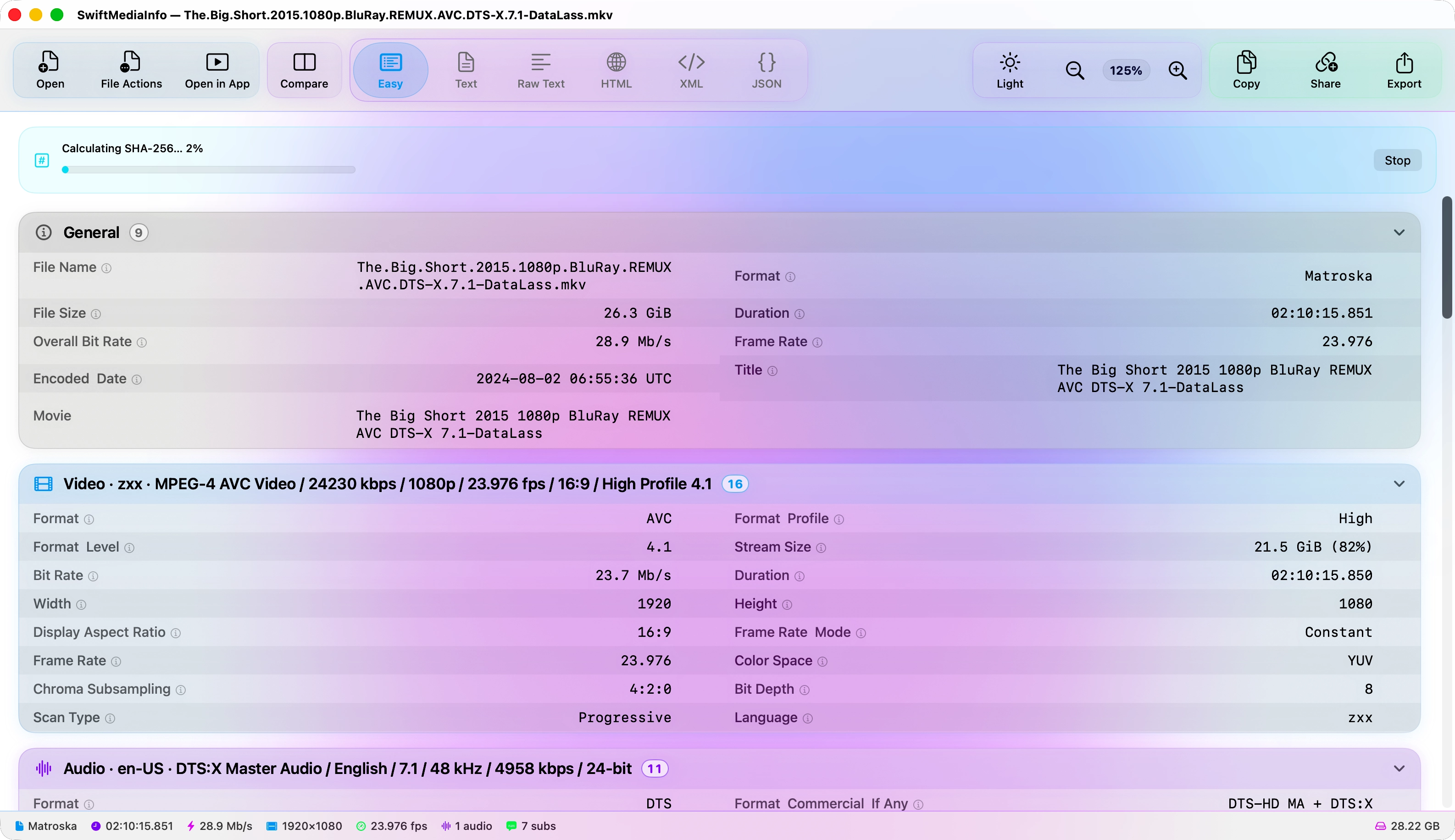 A SHA-256 checksum being computed, with progress shown.